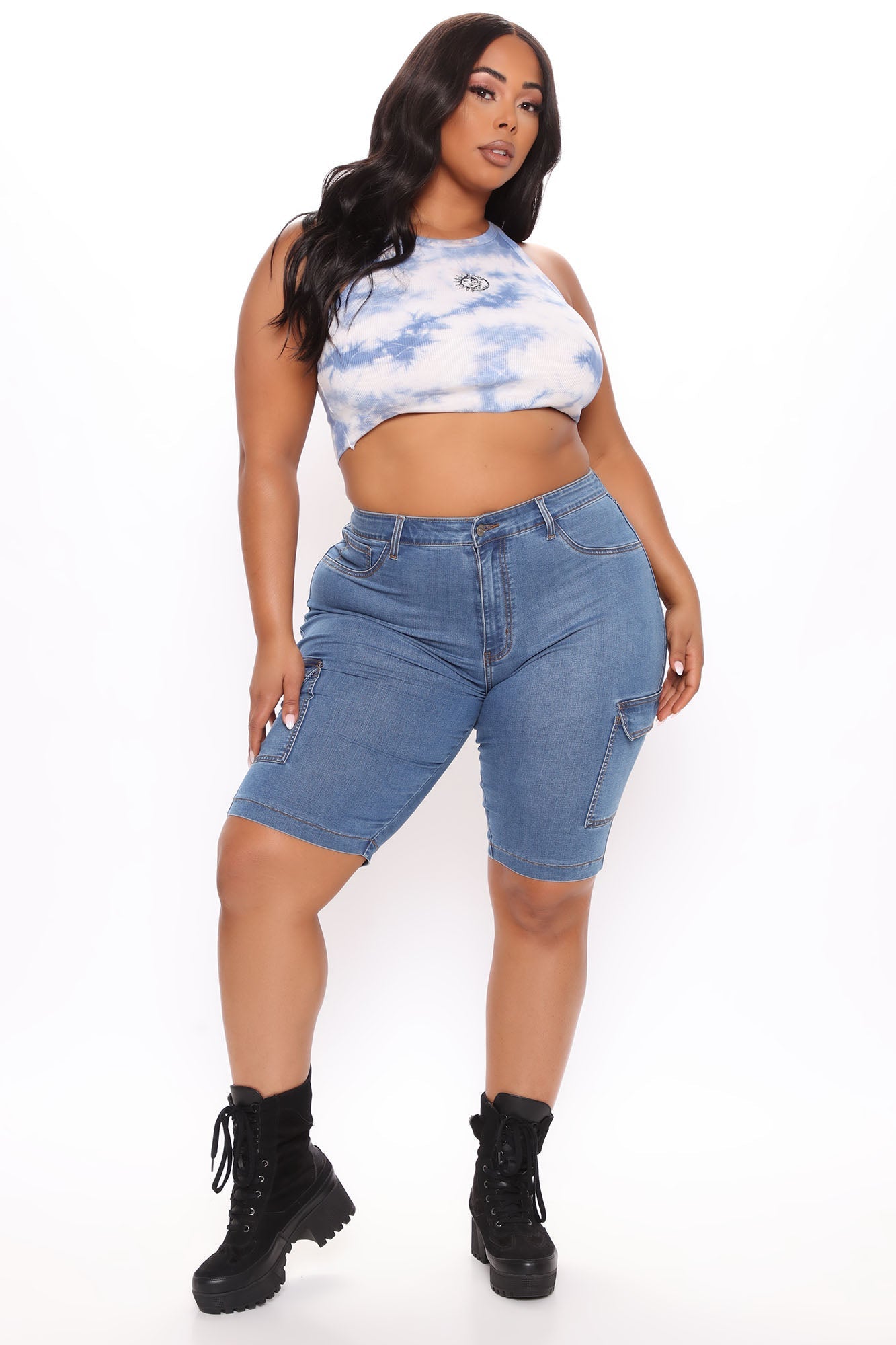 On A New Level Cargo Denim Shorts - Medium Blue Wash Ins Street