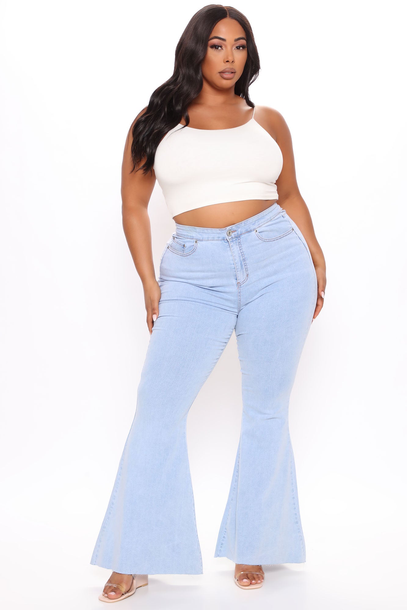 Feelin' Good Lace Up Stretch Flare Jeans - Light Blue Wash Ins Street