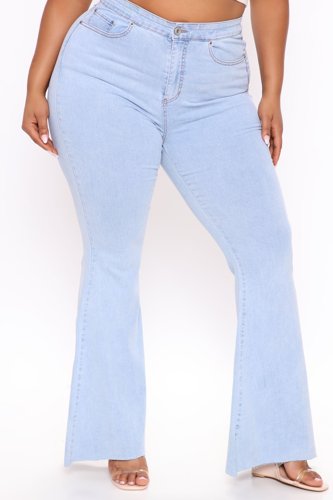 Feelin' Good Lace Up Stretch Flare Jeans - Light Blue Wash Ins Street