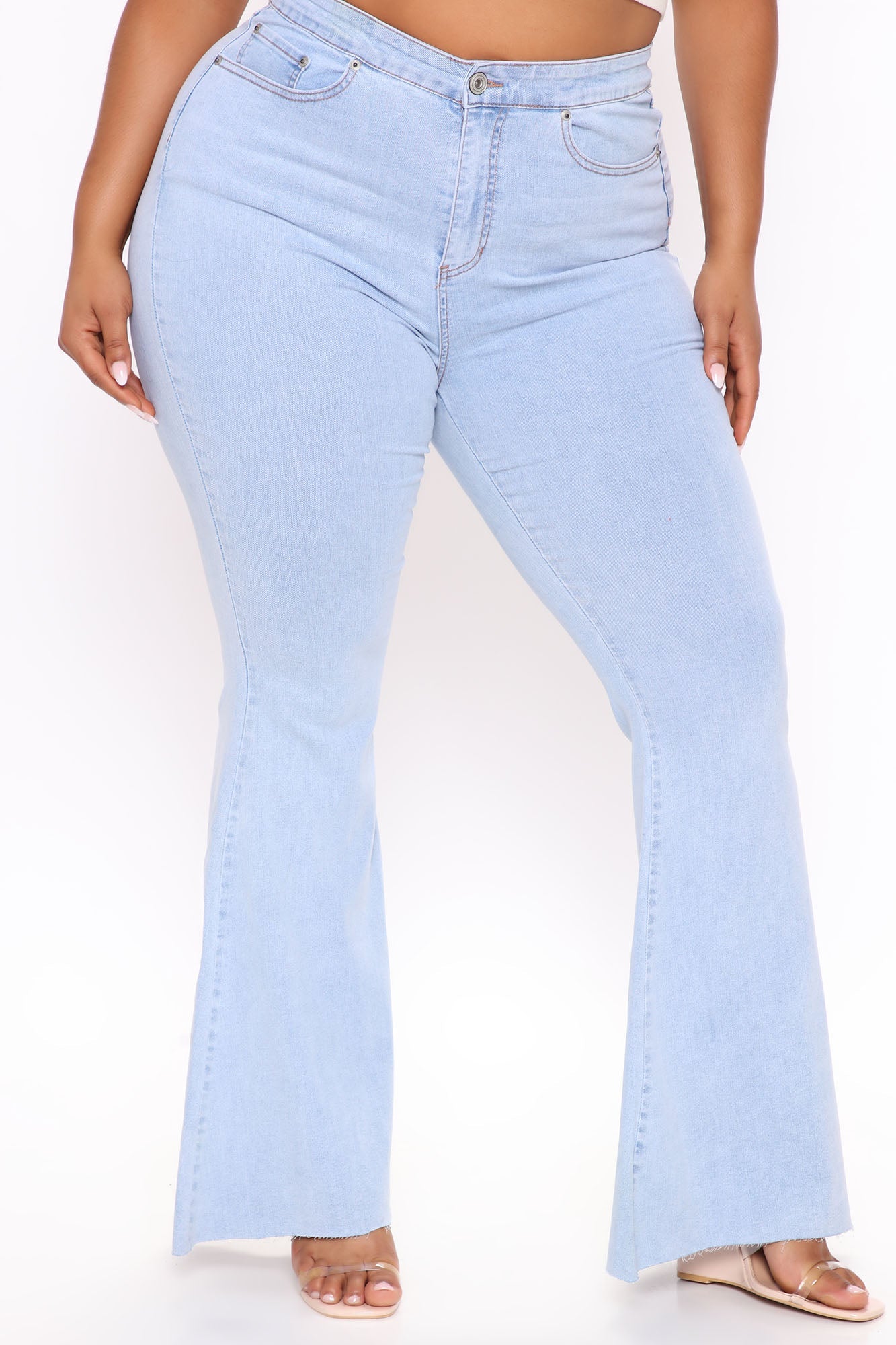 Feelin' Good Lace Up Stretch Flare Jeans - Light Blue Wash – InsStreet