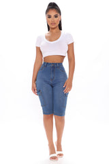 On A New Level Cargo Denim Shorts - Medium Blue Wash Ins Street