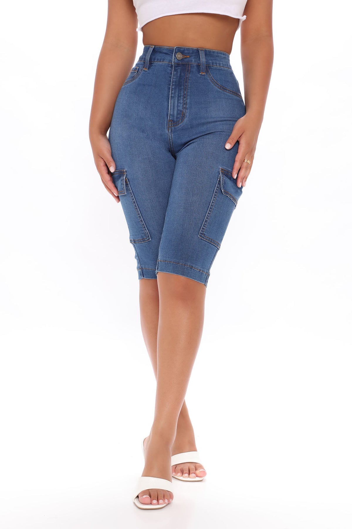 On A New Level Cargo Denim Shorts - Medium Blue Wash Ins Street