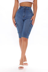On A New Level Cargo Denim Shorts - Medium Blue Wash Ins Street