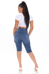 On A New Level Cargo Denim Shorts - Medium Blue Wash Ins Street
