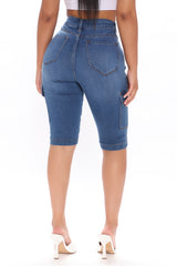 On A New Level Cargo Denim Shorts - Medium Blue Wash Ins Street
