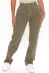 Keep It In Neutral Straight Leg Jeans - Olive Ins Street