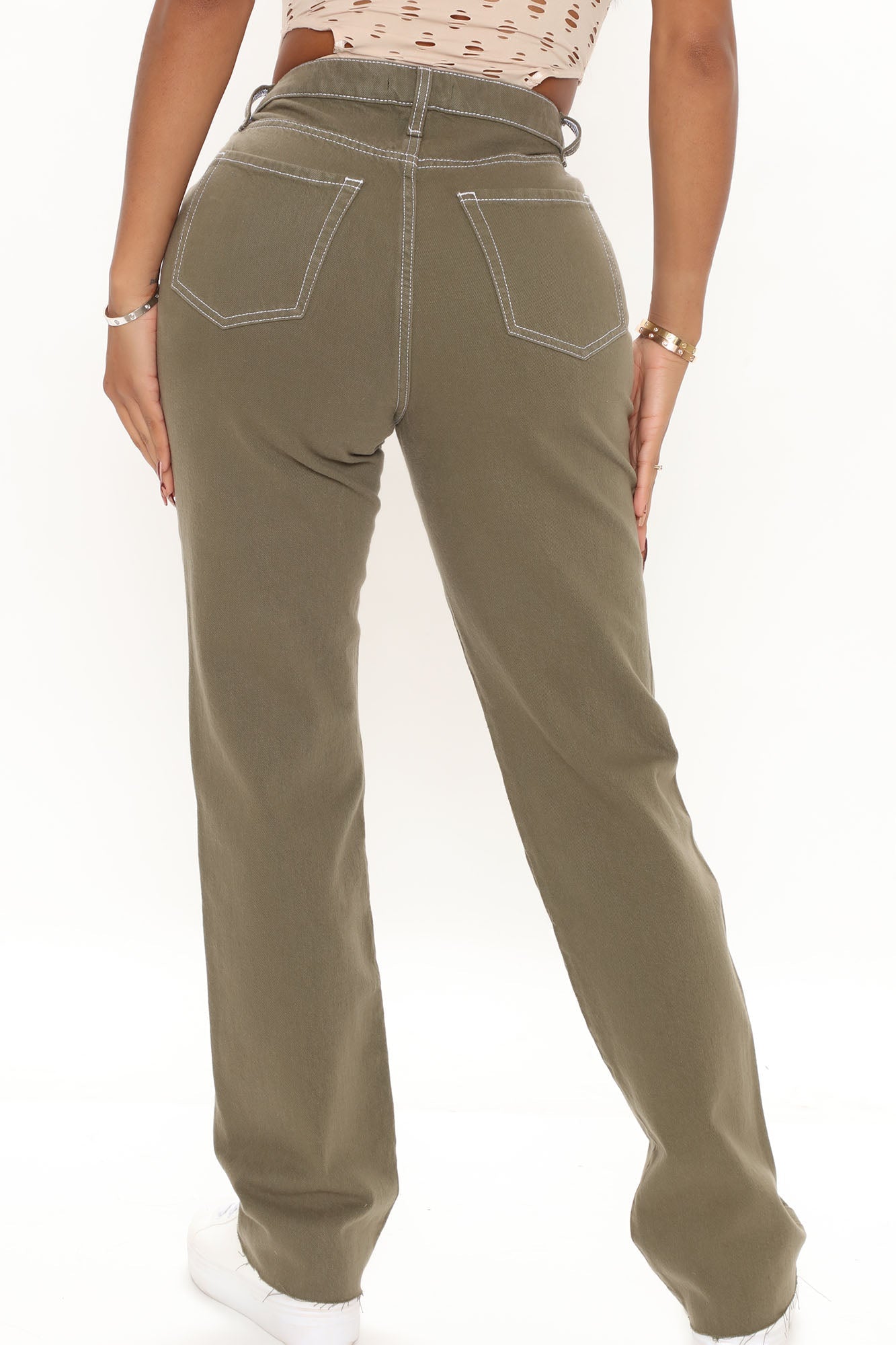Keep It In Neutral Straight Leg Jeans - Olive Ins Street