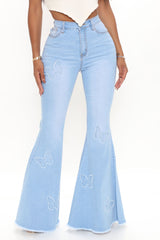 Beauty Of A Butterfly Super Flare Jeans - Light Blue Wash Ins Street