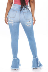 Fray What You Mean Flare Leg Jeans - Medium Blue Wash Ins Street