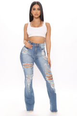 Get It Started Ripped Flare Jeans - Light Blue Wash Ins Street