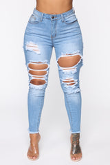 Talk Of The Town Distressed Skinny Jeans - Light Blue Wash Ins Street