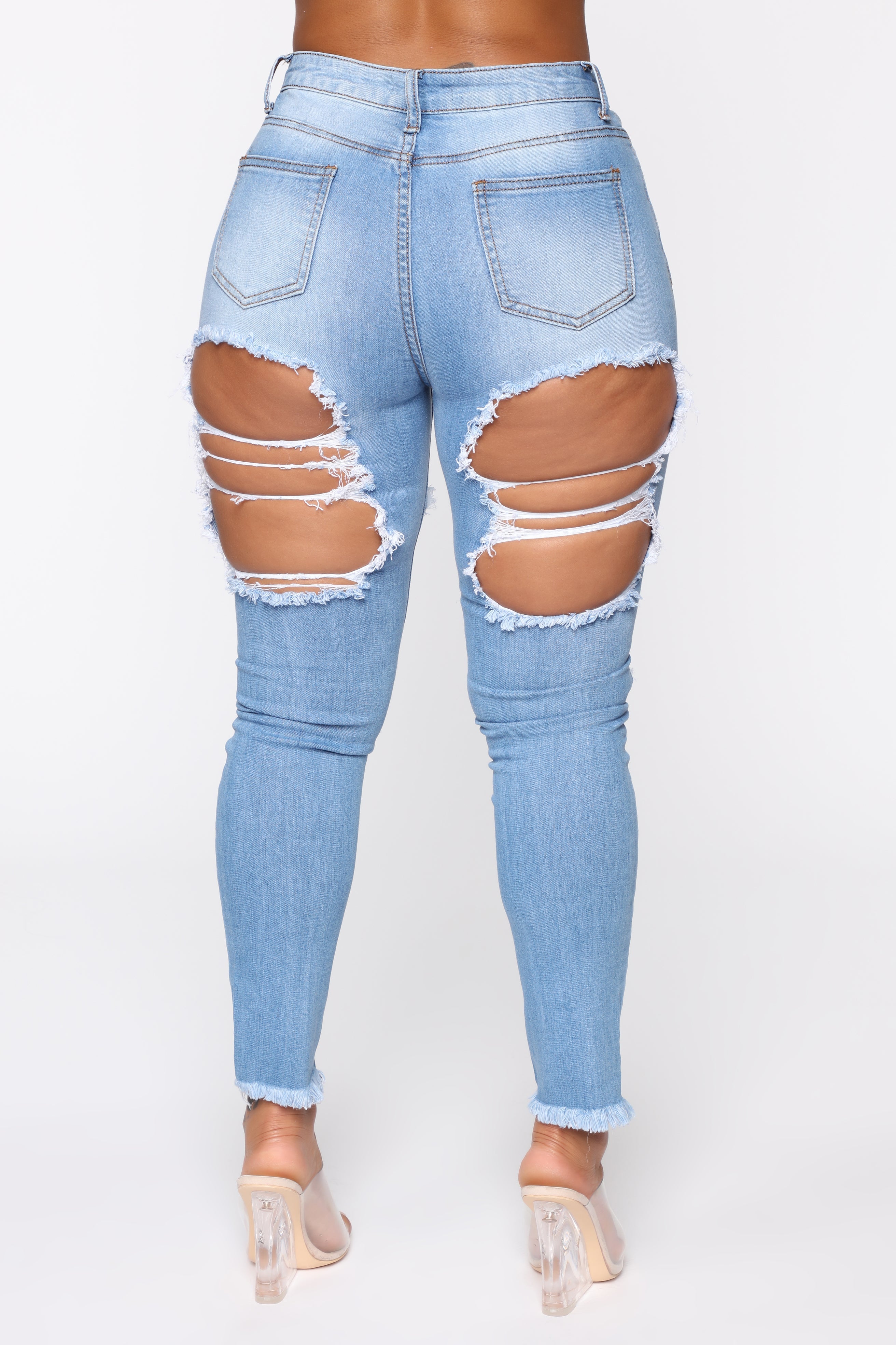 Talk Of The Town Distressed Skinny Jeans - Light Blue Wash Ins Street