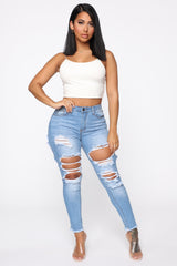 Talk Of The Town Distressed Skinny Jeans - Light Blue Wash Ins Street
