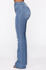 Katt Flare Button Jeans - Medium Blue Wash Ins Street
