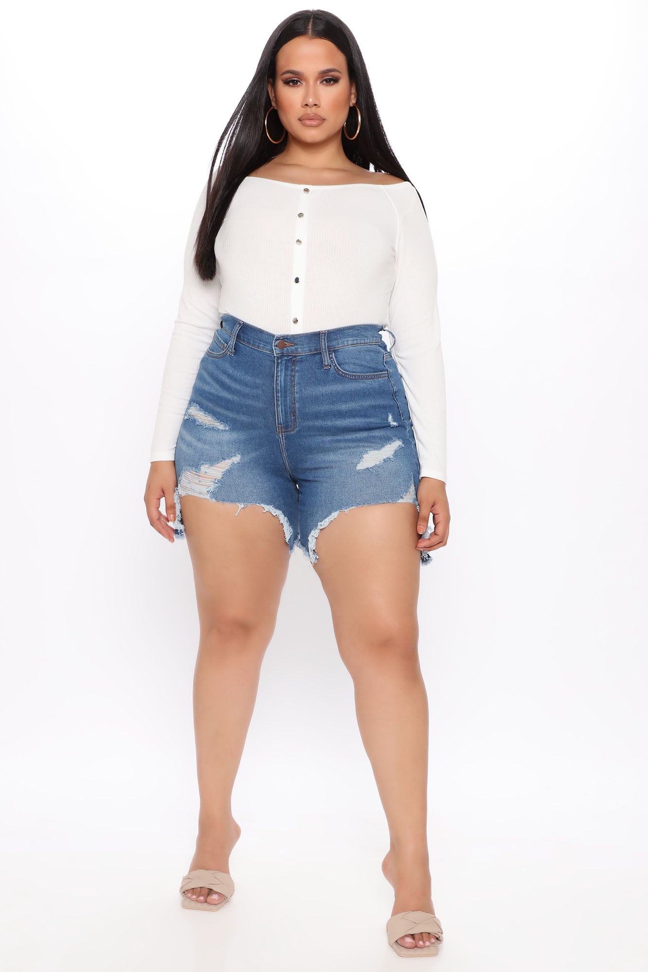 Envy Me Distressed Bermuda Shorts - Medium Blue Wash Ins Street