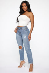 Need A New High Rise Mom Jeans - Medium Blue Wash Ins Street