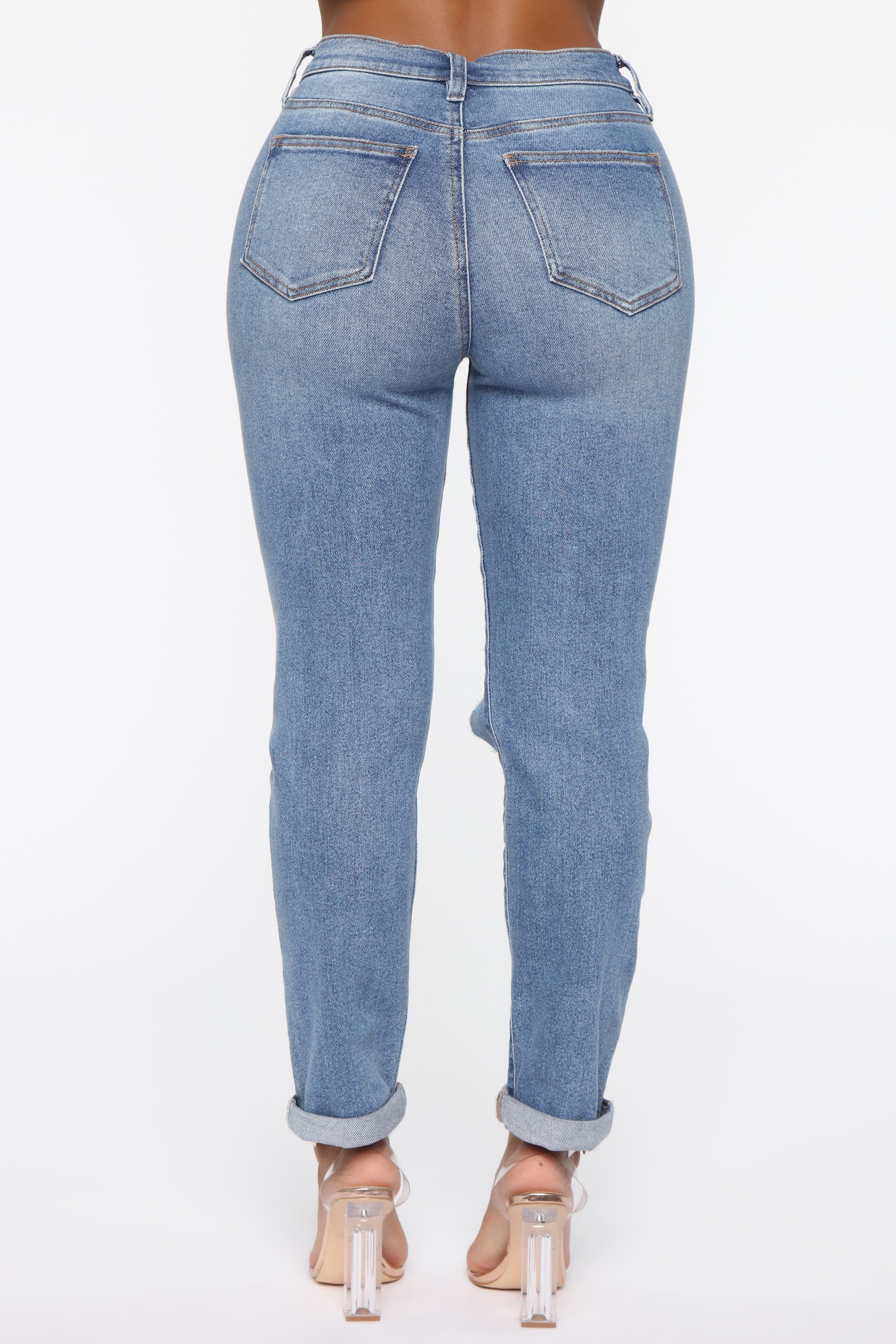 Need A New High Rise Mom Jeans - Medium Blue Wash Ins Street