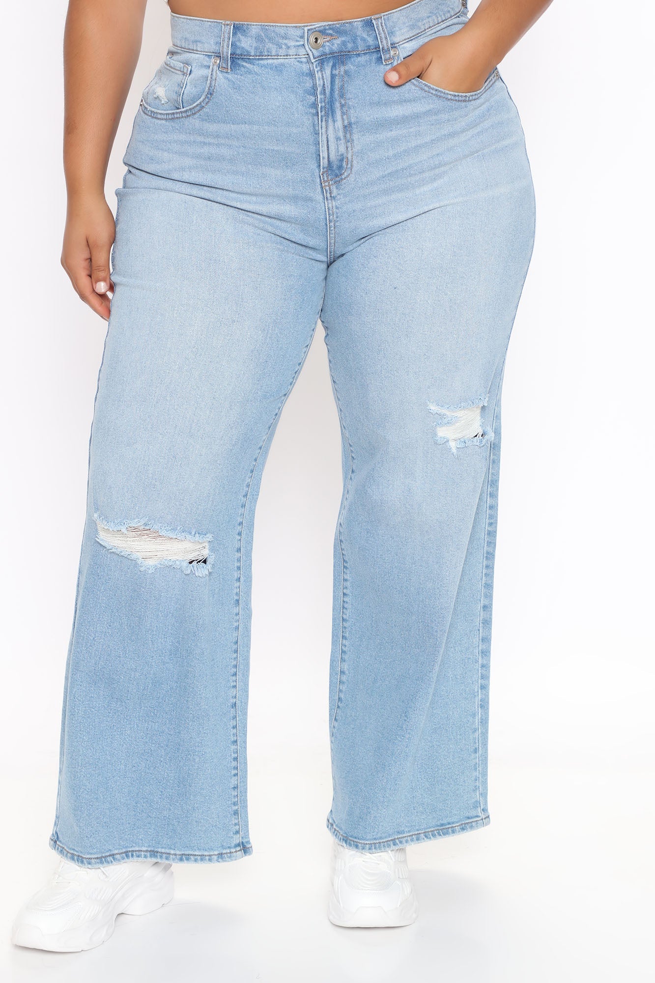 Oh So 90's Ripped Wide Leg Jeans - Light Blue Wash Ins Street