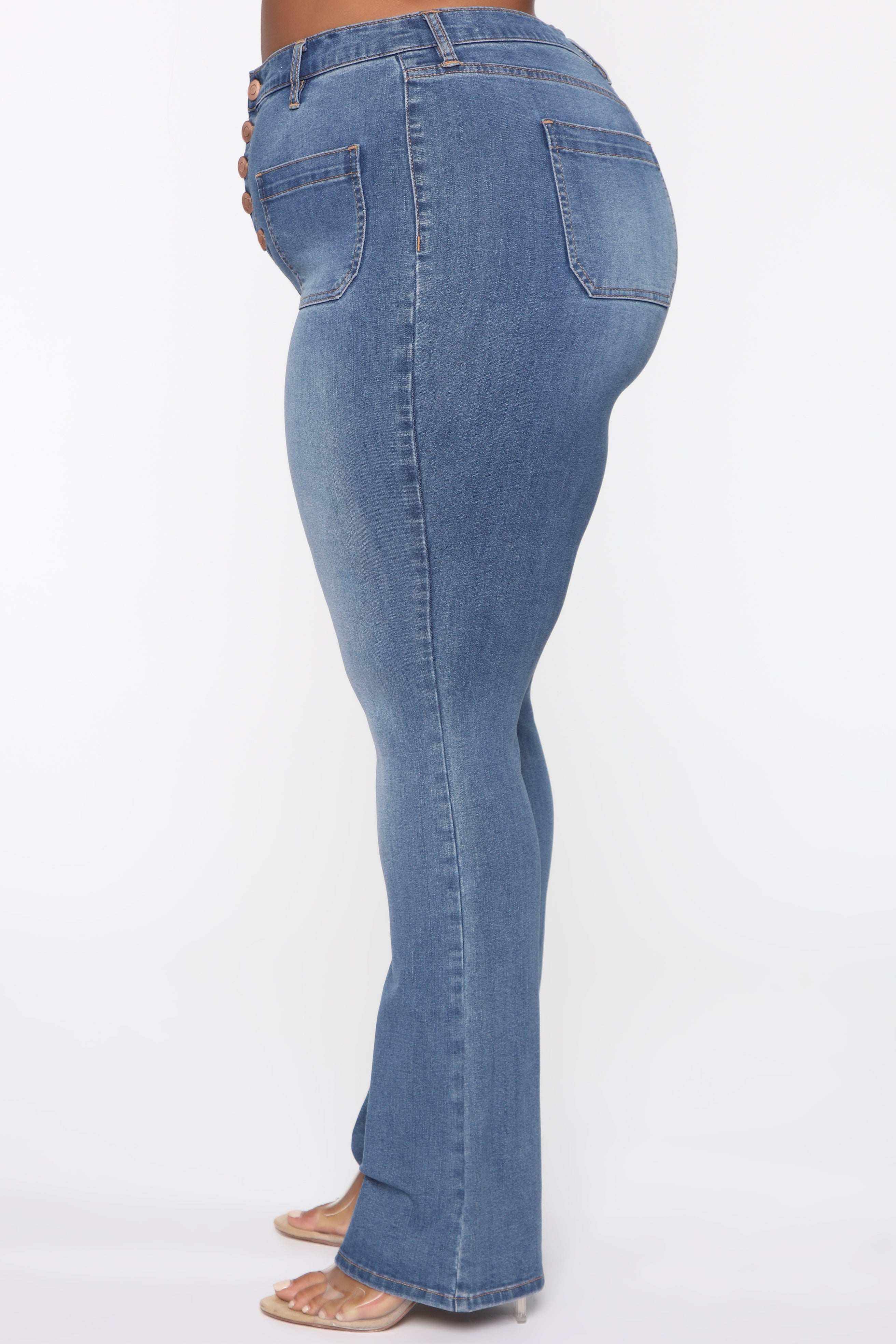 Katt Flare Button Jeans - Medium Blue Wash Ins Street