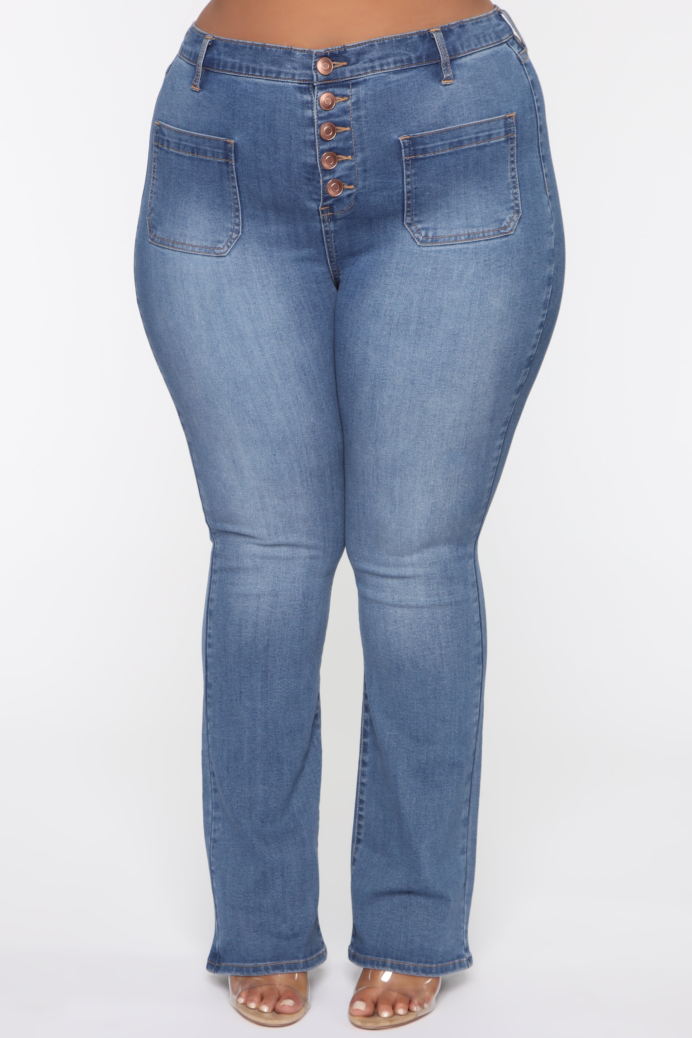Katt Flare Button Jeans - Medium Blue Wash Ins Street