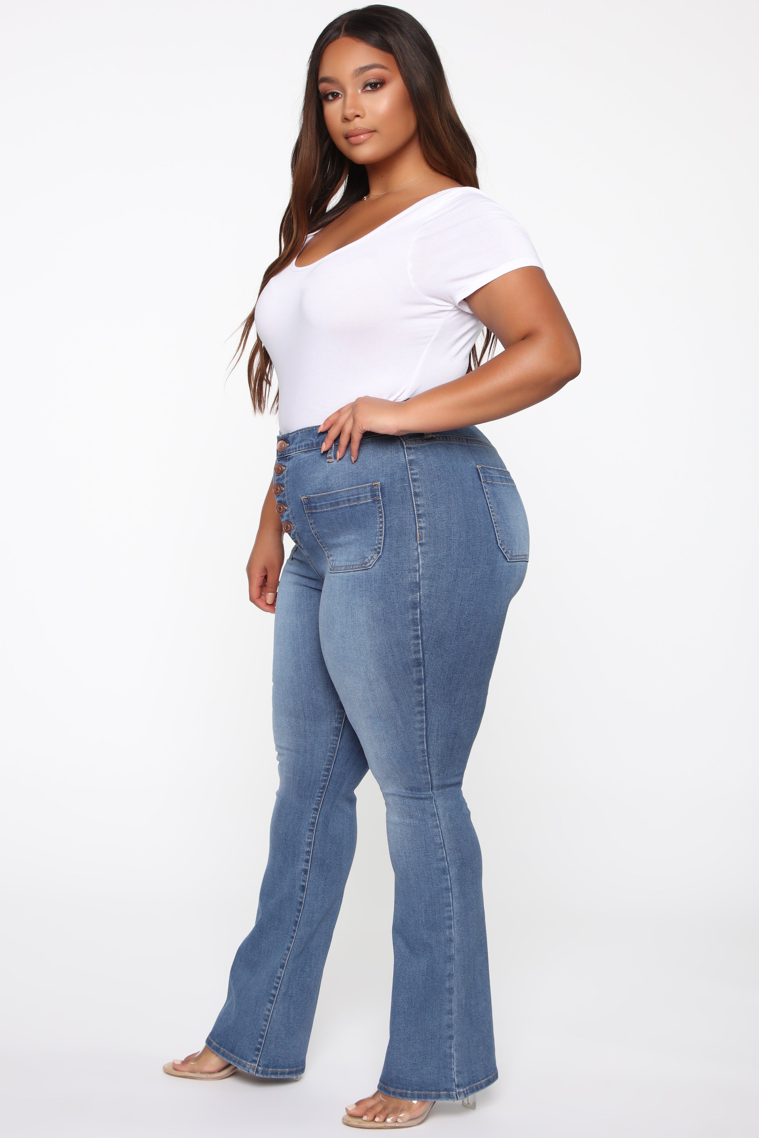 Katt Flare Button Jeans - Medium Blue Wash Ins Street