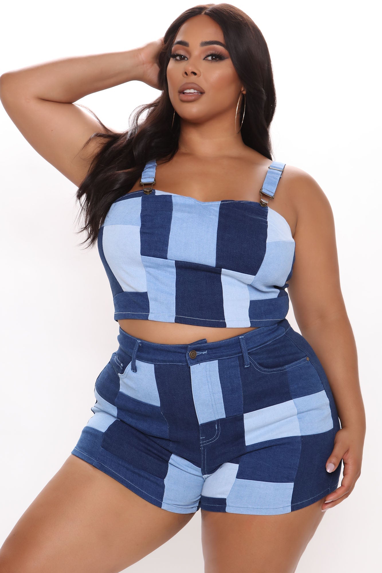 Peace Train Patchwork Stretch Denim Shorts - Blue/combo Ins Street