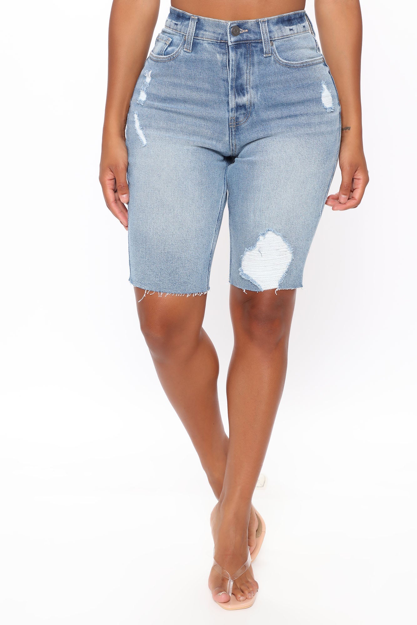 Kick It Into Gear Denim Biker Shorts - Light Blue Wash Ins Street