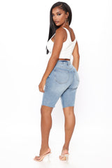 Kick It Into Gear Denim Biker Shorts - Light Blue Wash Ins Street