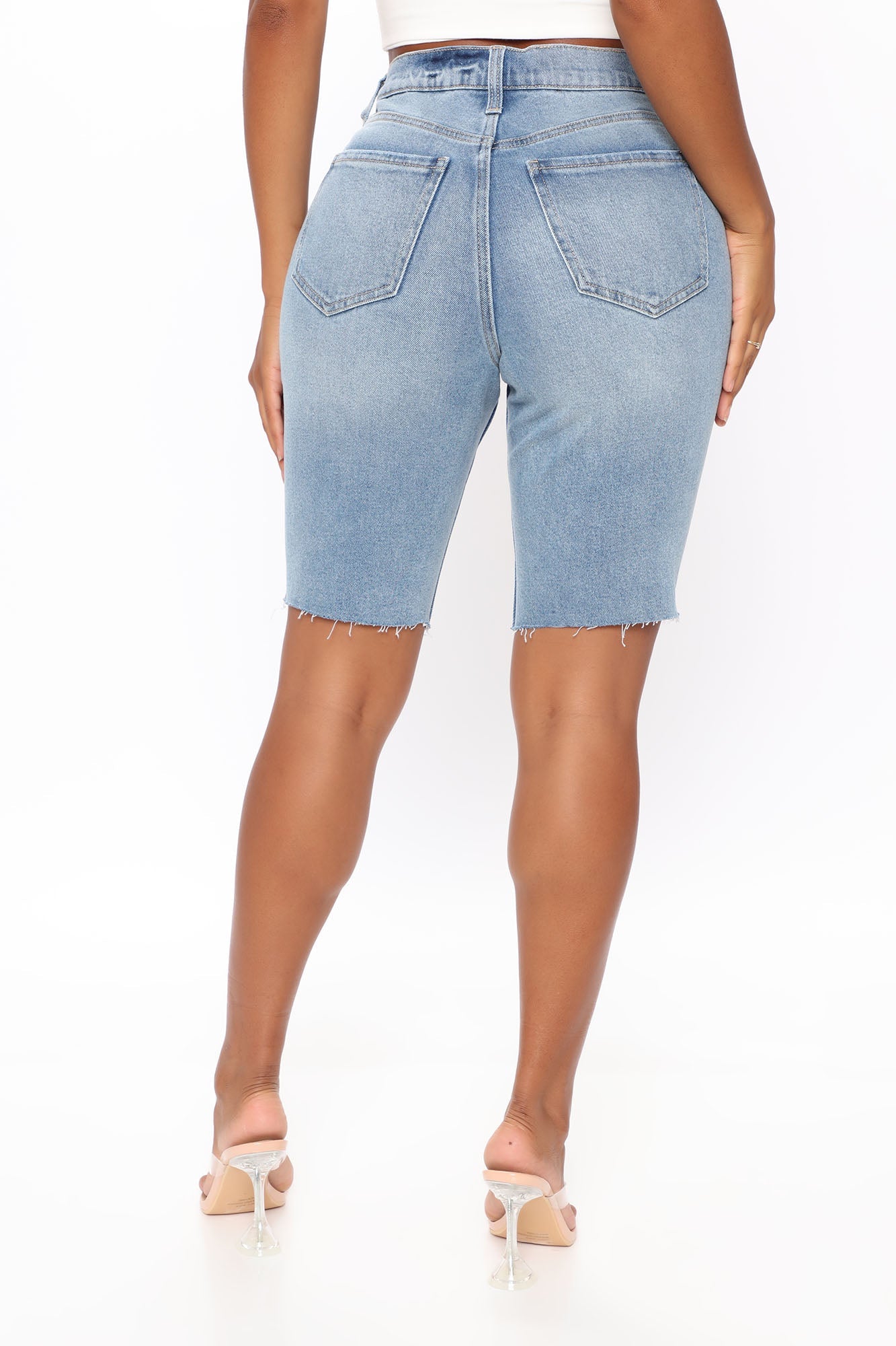 Kick It Into Gear Denim Biker Shorts Light Blue Wash InsStreet