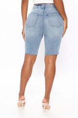 Kick It Into Gear Denim Biker Shorts - Light Blue Wash Ins Street