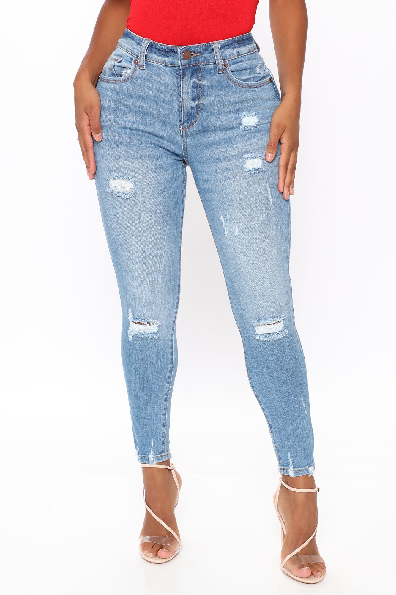 Ava Distressed Skinny Jeans - Light Blue Wash Ins Street