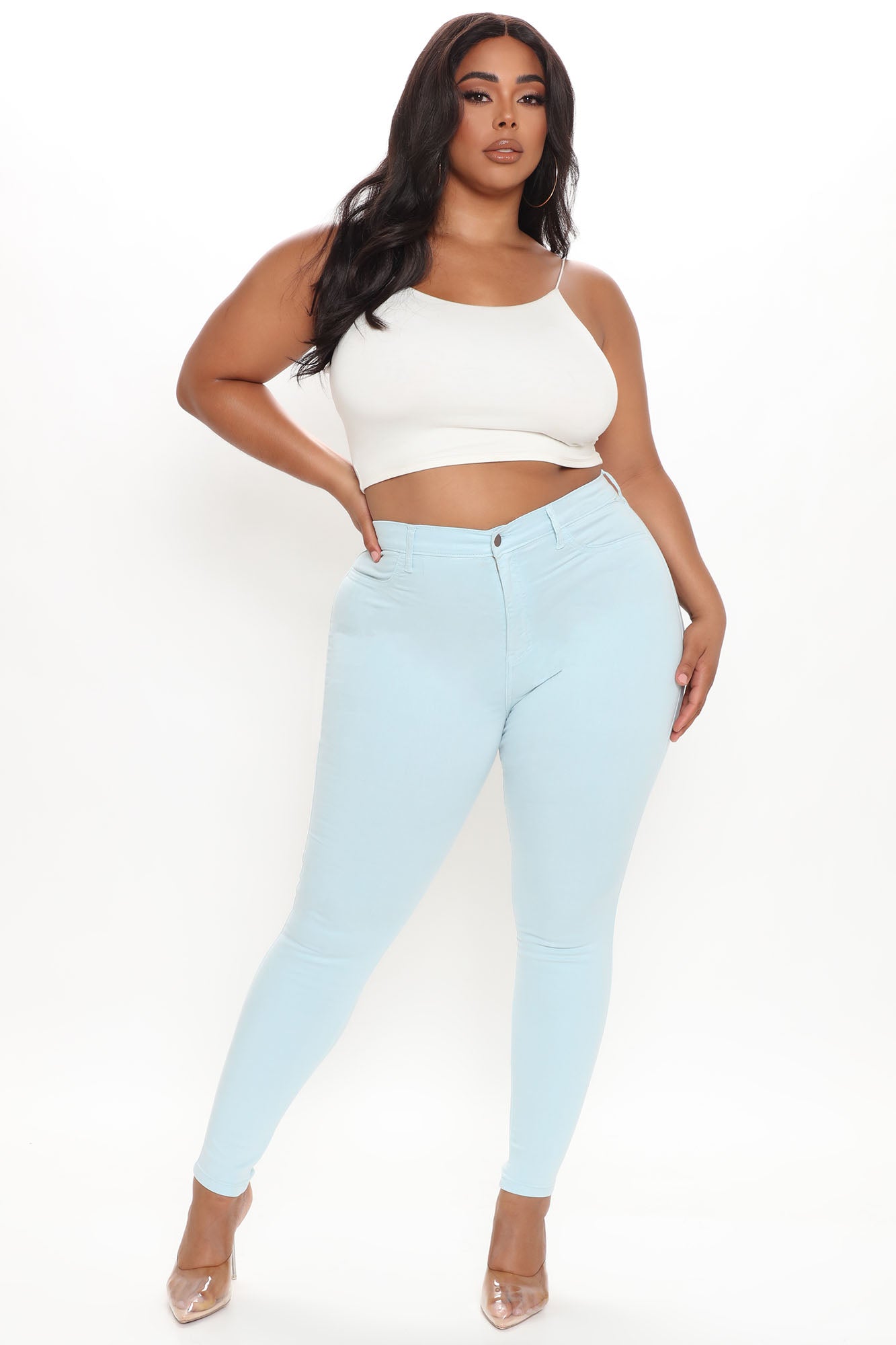 Classic High Waist Skinny Jeans - Light Blue Ins Street