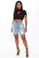 A Vision In Blue Belted Denim Bermudas - Light Blue Wash Ins Street