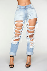 Simply Shredded Boyfriend Jean - Light Blue Wash Ins Street