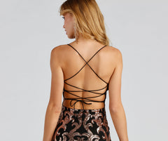 Lady Of The Hour Sequin Scroll Lace-Back Dress Ins Street