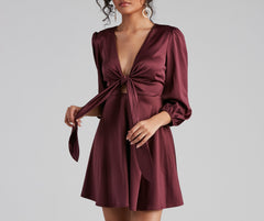 Sleek Satin Tie-Front Mini Dress Ins Street