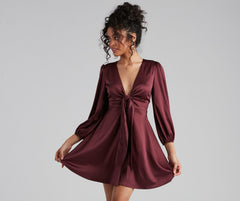 Sleek Satin Tie-Front Mini Dress Ins Street