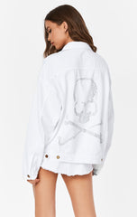 WHITE RHINESTONE SKULL AUDREY DENIM JACKET Carmar Denim