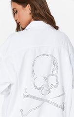 WHITE RHINESTONE SKULL AUDREY DENIM JACKET Carmar Denim