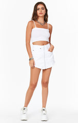 WHITE BEATRICE RHINESTONE ZIP FRONT SKIRT Carmar Denim