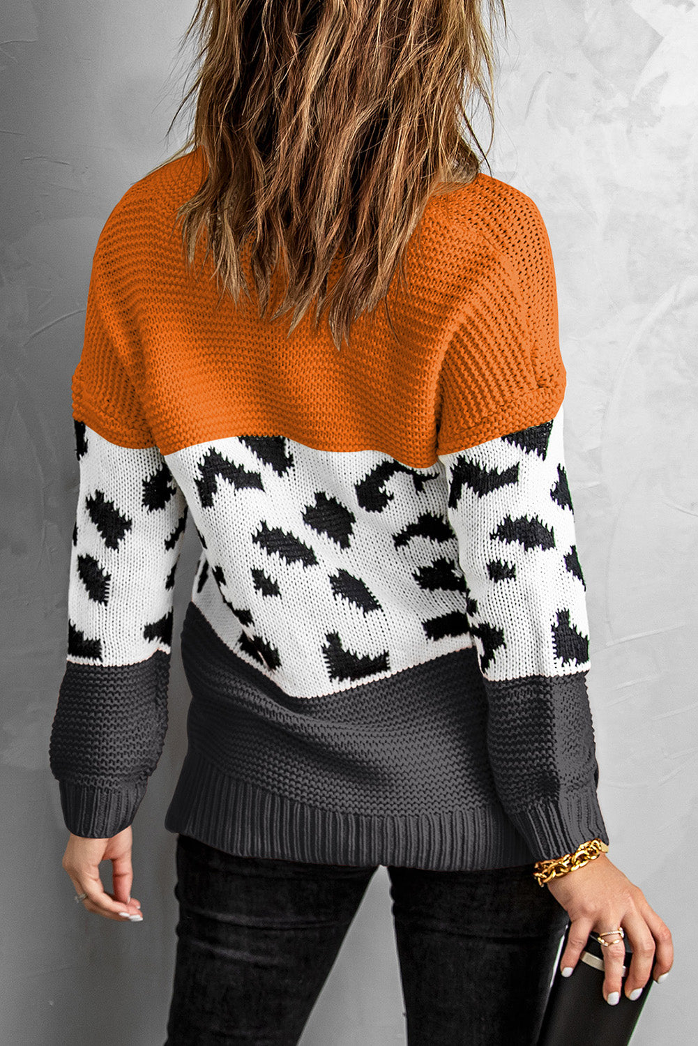 Patterned Color Block Turtleneck Sweater Ins Street