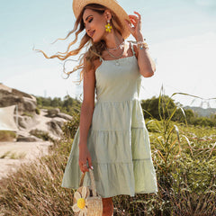 Big Sur Linen Blend Tiered Babydoll Dress - Lime InsStreet