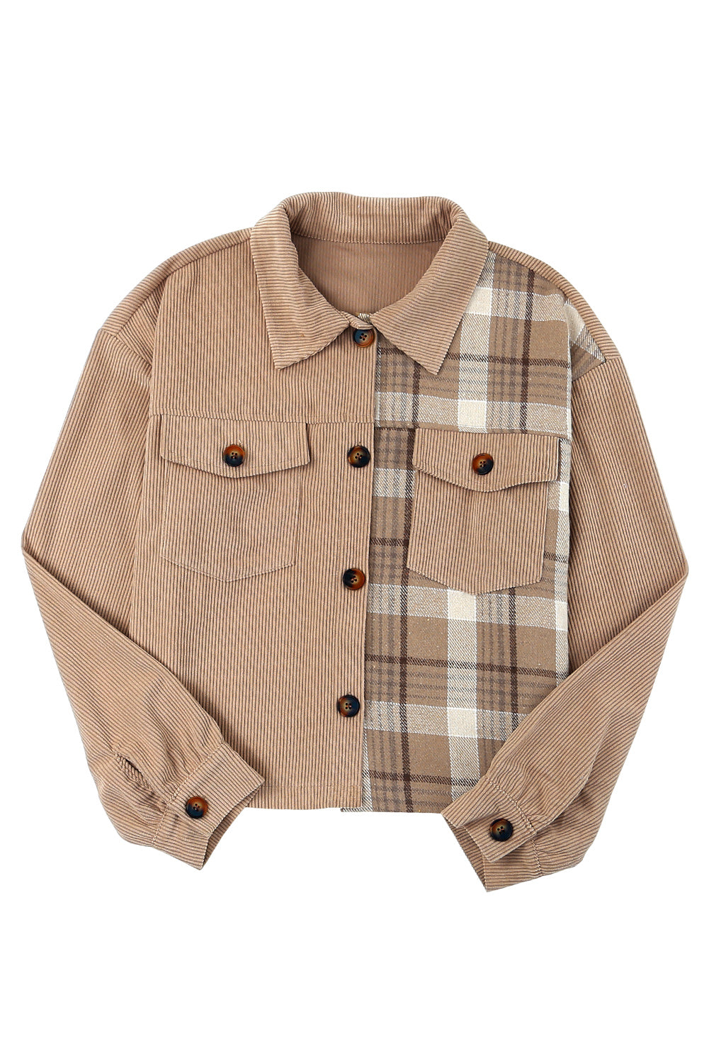 Plaid Corduroy Dropped Shoulder Jacket Ins Street