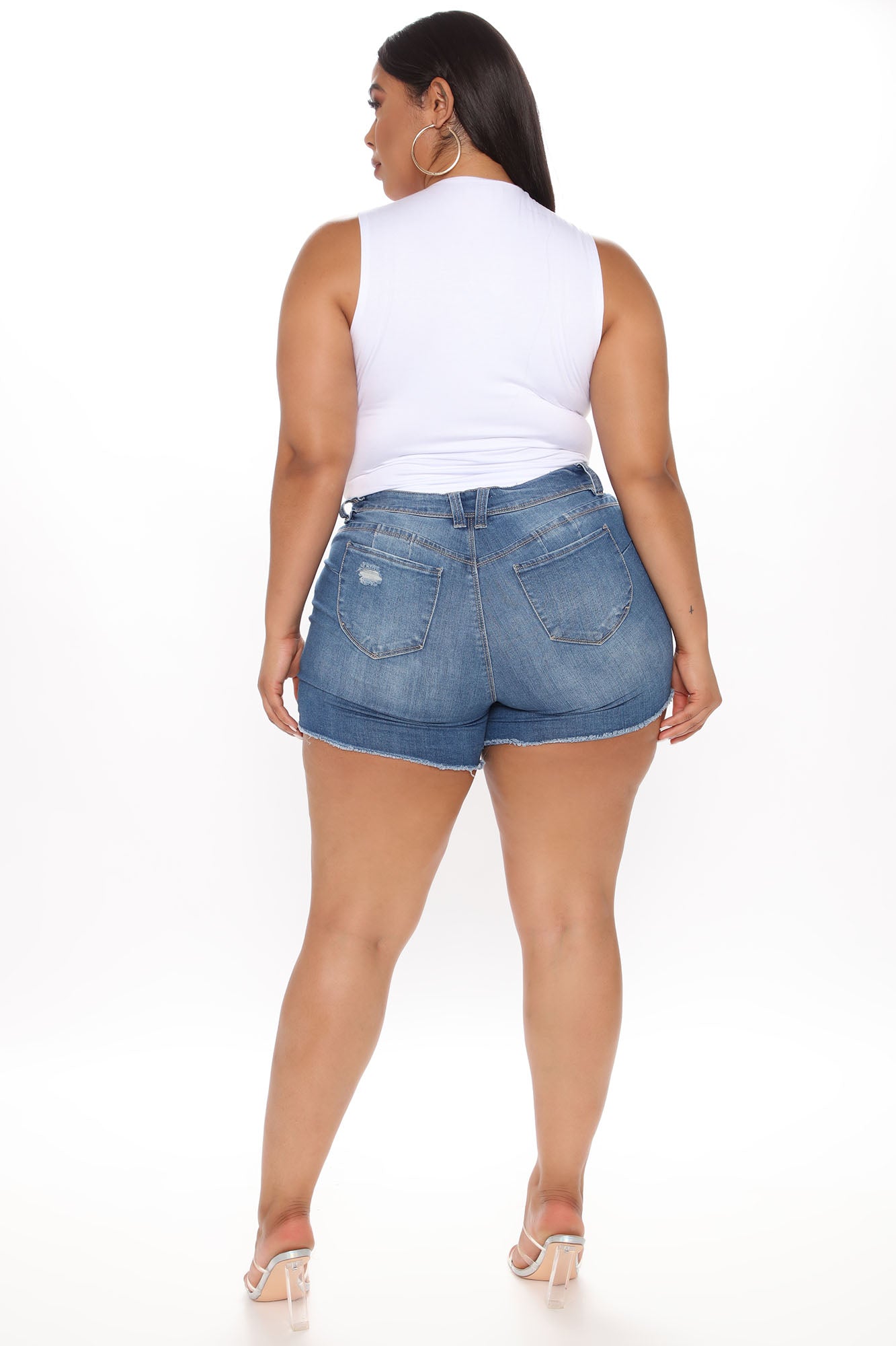 No Excuses Booty Lifting Denim Shorts - Medium Blue Wash Ins Street