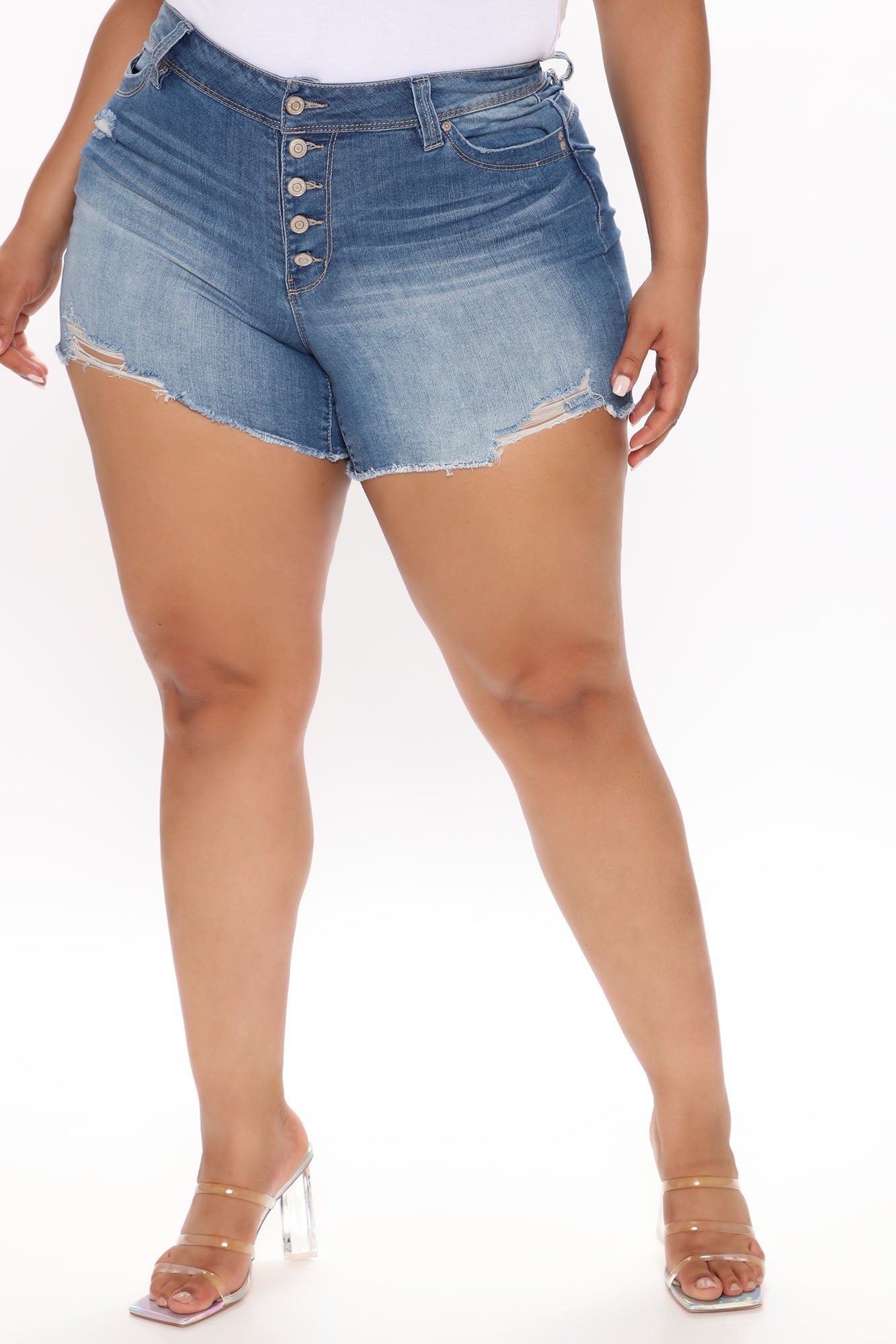 No Excuses Booty Lifting Denim Shorts - Medium Blue Wash Ins Street