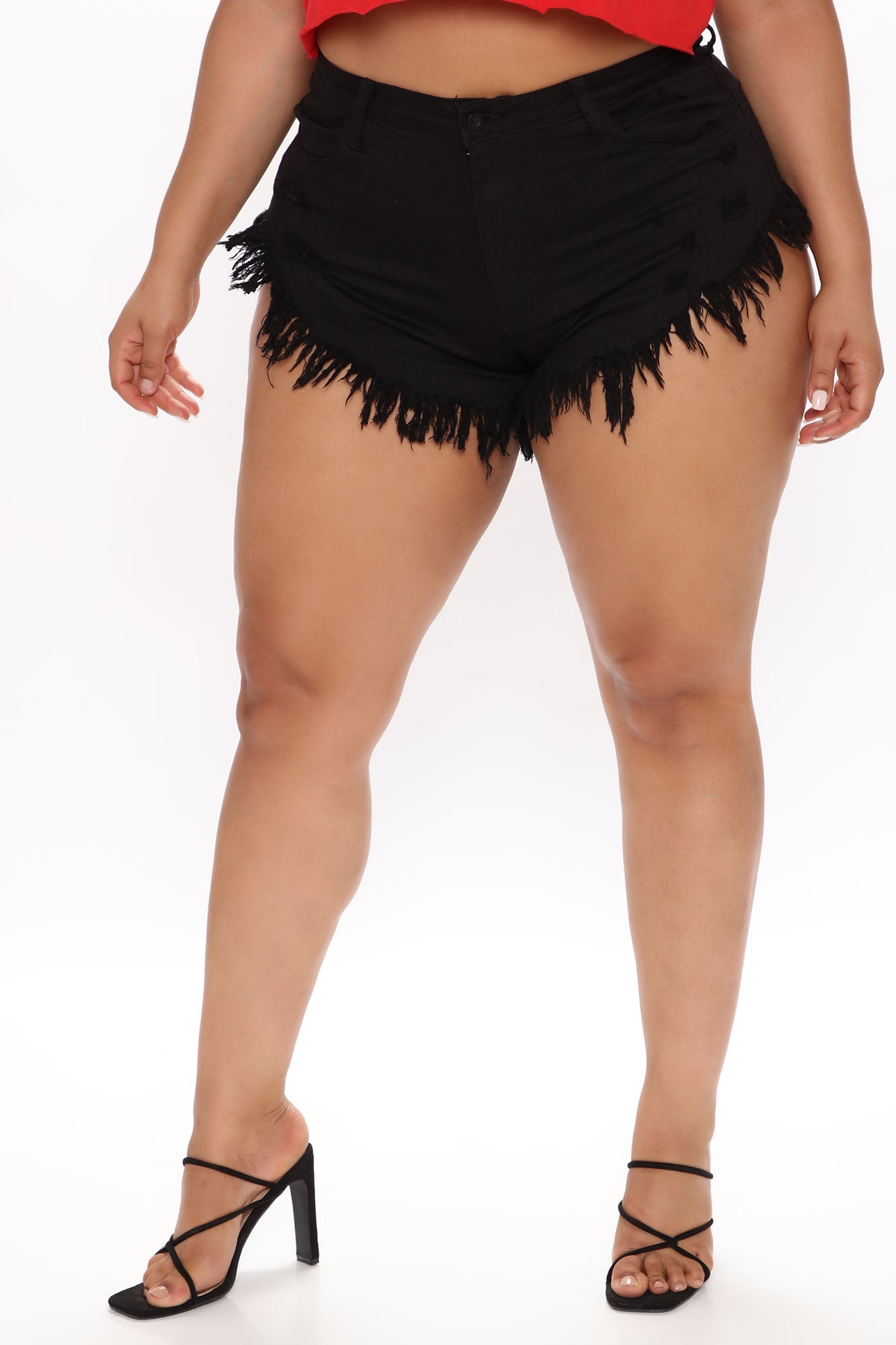 Crazy Little Fringe Distressed Denim Shorts - Black Ins Street