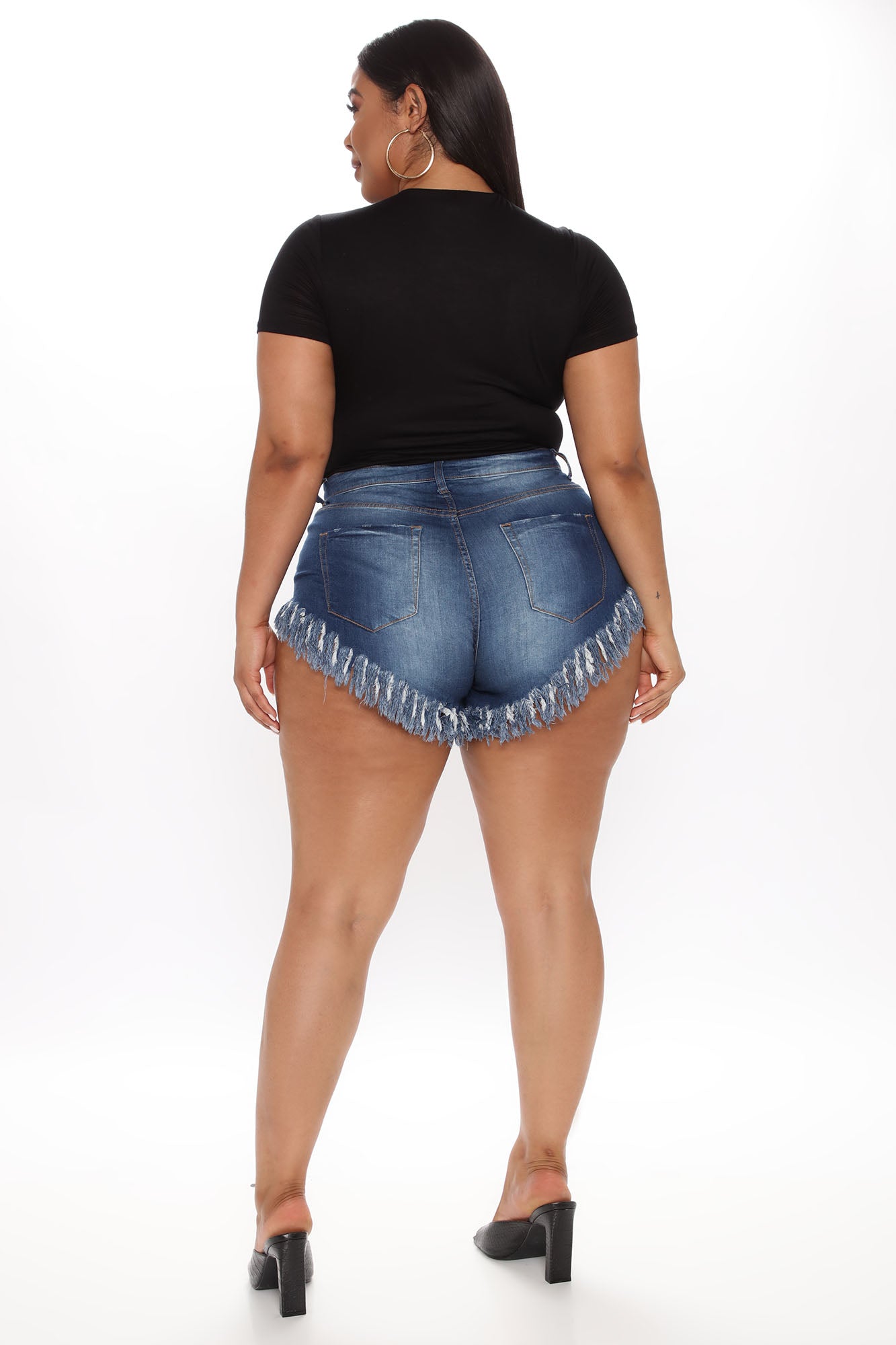 Crazy Little Fringe Distressed Denim Shorts - Medium Blue Wash Ins Street