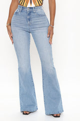 Natasha High Rise Flare Jeans - Medium Blue Wash Ins Street