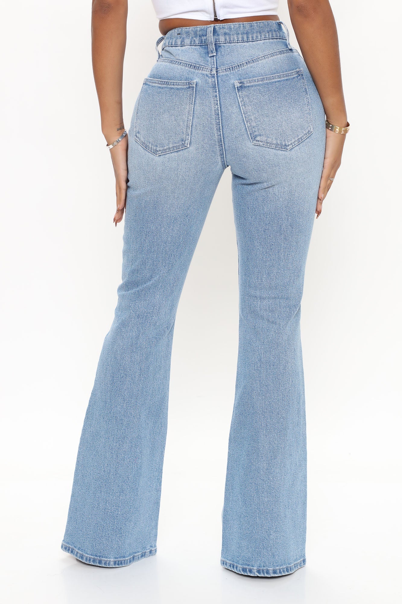 Natasha High Rise Flare Jeans - Medium Blue Wash Ins Street