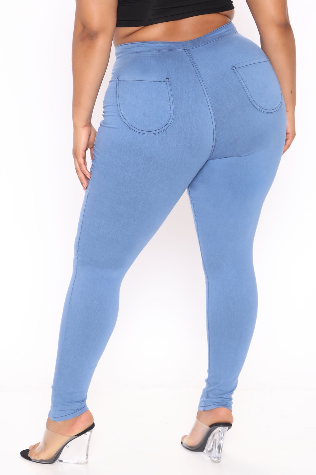 Super High Waist Denim Skinnies - Medium Blue Ins Street